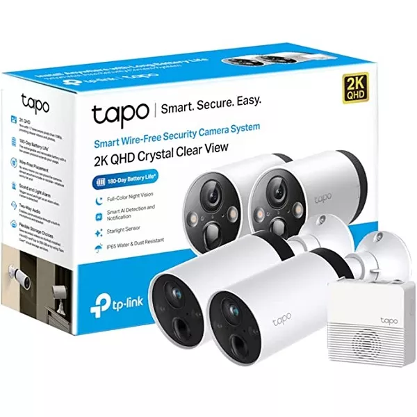 Kit 2 Cámaras de Seguridad Inalámbricas TP-Link Tapo C420S2 Batería 2K QHD, 180 días de batería, IP65 Exterior, Visión Nocturna Full-Color, Hub Incluido