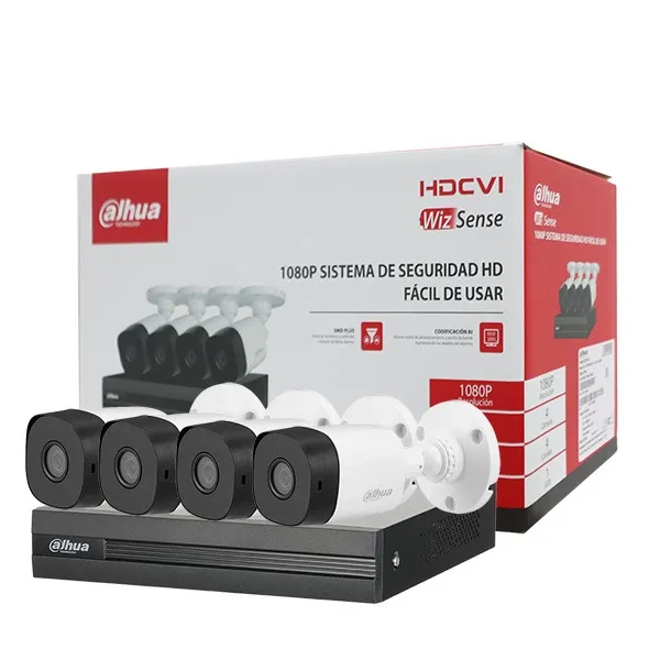 Kit Vigilancia HDCVI Dahua DHI-KITXVR1B04I XVR 4 Canales HDCVI WizSense, Incluye 4 Cámaras Bullet 2MP Full HD