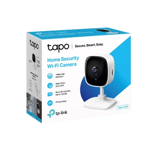 Cámara Wi-Fi TP-Link Tapo C100 Interior 2MP Full HD, Visión Nocturna, Almacenamiento SD y Detección de Movimiento